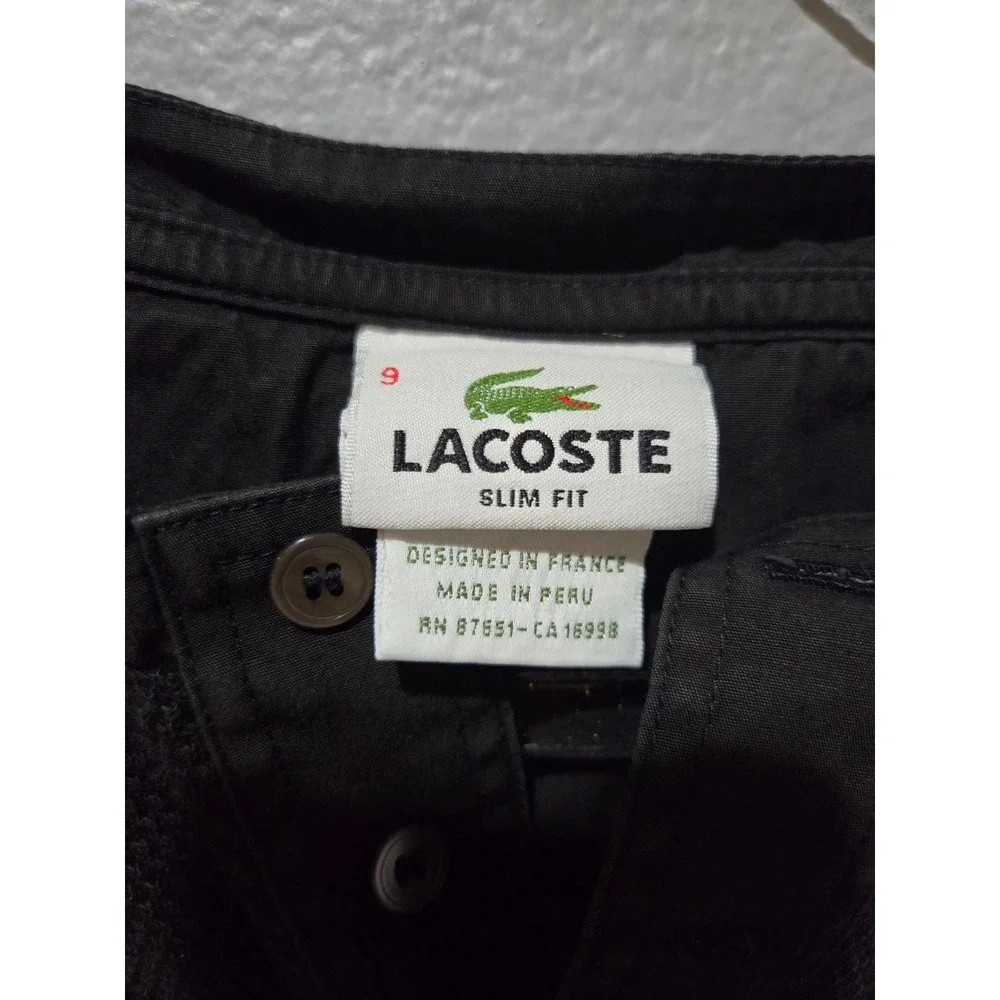 Lacoste Henley Shirt Mens 9 3XL Black Excellent Waffle Knit Slim Fit F8455